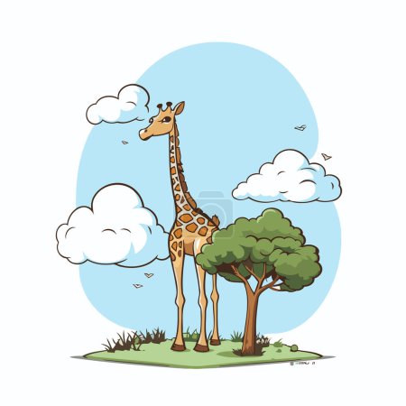Téléchargez les illustrations : Girafe dans le parc. Illustration vectorielle d'un animal de dessin animé. - en licence libre de droit