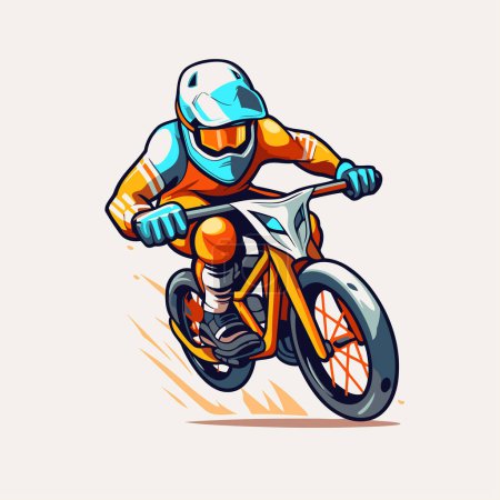 Illustration for Motocross rider vector illustration. Cartoon motorcyclist riding a motorcycle. - Royalty Free Image
