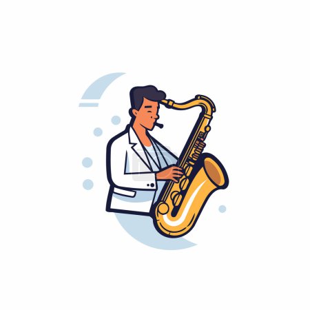 Illustration for Saxophone player. jazz musician. Vector illustration in flat cartoon style - Royalty Free Image