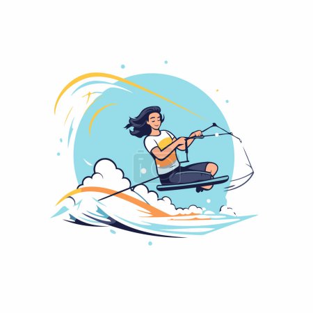 Illustration for Kitesurfing vector illustration. Surfer girl on a surfboard. - Royalty Free Image