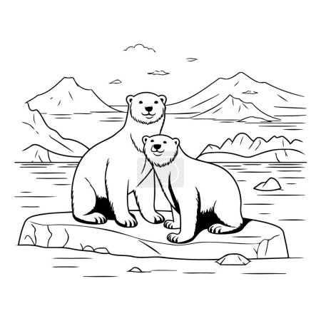 Téléchargez les illustrations : Ours polaire mère et ourson sur le rocher. Illustration vectorielle. - en licence libre de droit