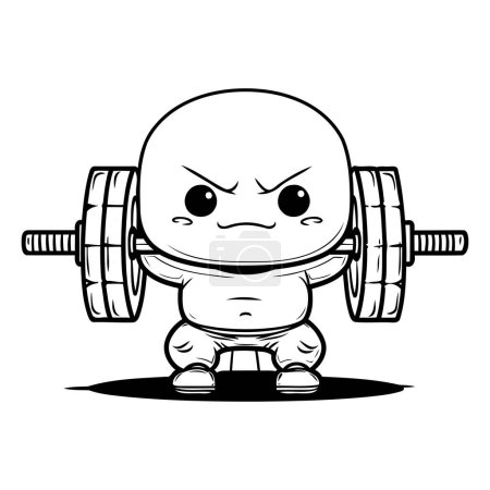 Illustration for Vector illustration of Cartoon monster lifting a barbell. Isolated on white background. - Royalty Free Image