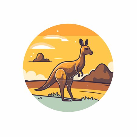 Téléchargez les illustrations : Kangourou dans le désert. Illustration vectorielle en style plat. - en licence libre de droit