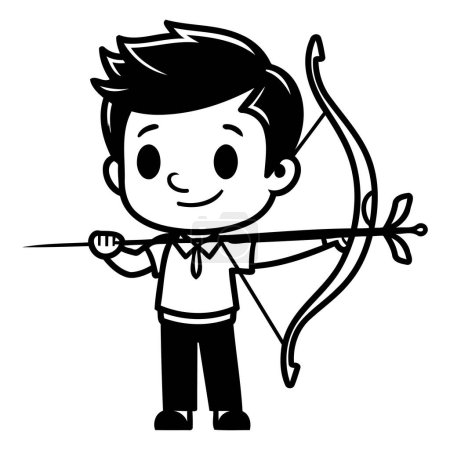 Illustration for Cute boy with bow and arrow. black and white vector illustration - Royalty Free Image