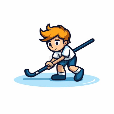 Illustration for Hockey player cartoon vector illustration. Cartoon hockey player with stick. - Royalty Free Image