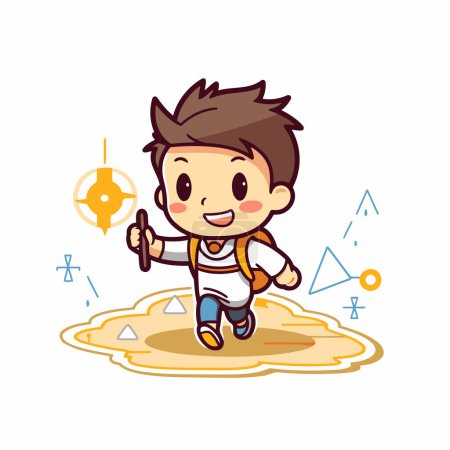 Illustration for Cute boy playing on the sand. Vector cartoon character illustration. - Royalty Free Image