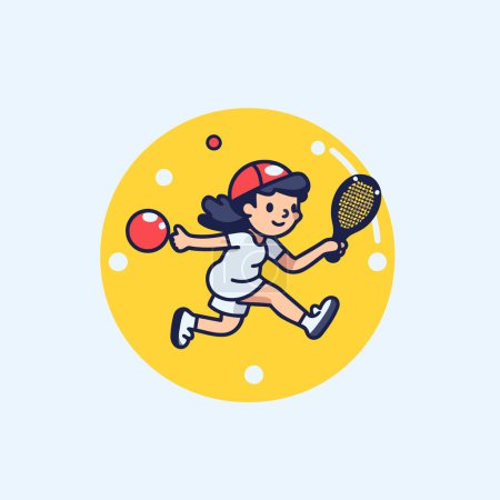 Ilustración de Niña jugando al tenis. Ilustración vectorial en estilo plano. Concepto deportivo. - Imagen libre de derechos