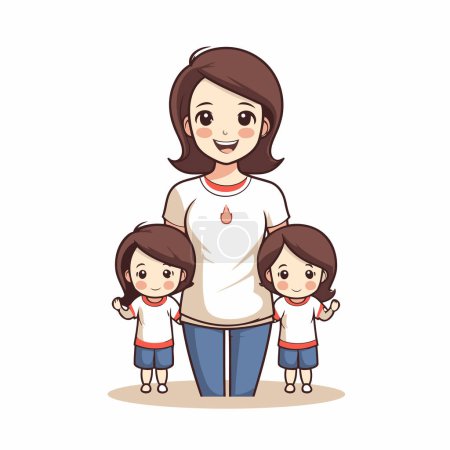 Téléchargez les illustrations : Mère avec sa fille et deux filles. Concept de famille. Illustration vectorielle - en licence libre de droit