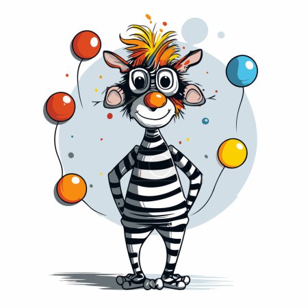 Illustration for Funny cartoon zebra with balloons on a white background. Vector illustration. - Royalty Free Image