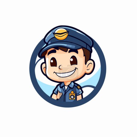 Téléchargez les illustrations : Mascotte de policier sourire dessin animé vectoriel Icône Illustration - en licence libre de droit