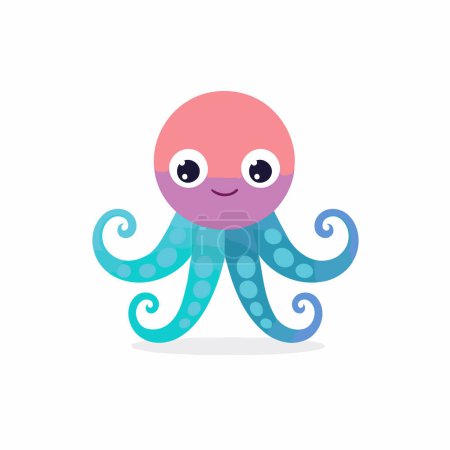 Illustration for Cute cartoon octopus character. Vector illustration in flat style. - Royalty Free Image