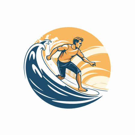 Illustration for Surfer on a wave. Vector illustration. Design element for logo. label. emblem. sign. - Royalty Free Image