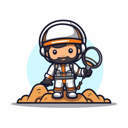 Téléchargez les illustrations : Astronaute avec loupe illustration vectorielle de dessin animé en verre. - en licence libre de droit