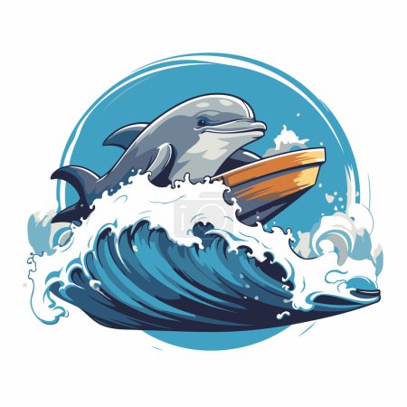 Ilustración de Ilustración vectorial de un delfín saltando del océano en una ola - Imagen libre de derechos