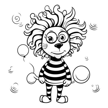 Téléchargez les illustrations : Illustration de dessin animé noir et blanc de personnage drôle de mascotte de clown pour le livre de coloriage - en licence libre de droit
