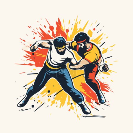 Illustration for Two baseball players in action. Vector illustration of two baseball players in action. - Royalty Free Image