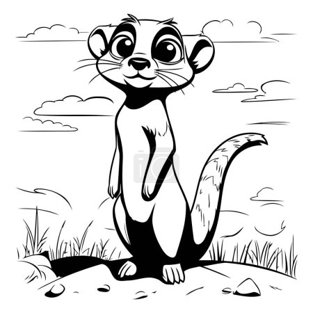Illustration for Meerkat on the field. Black and white vector illustration. - Royalty Free Image