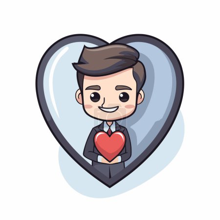 Illustration for Cute man with heart in heart shape. Valentine's day vector illustration. - Royalty Free Image