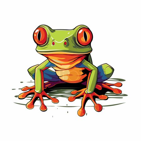 illustration of a green frog with red eyes on a white background