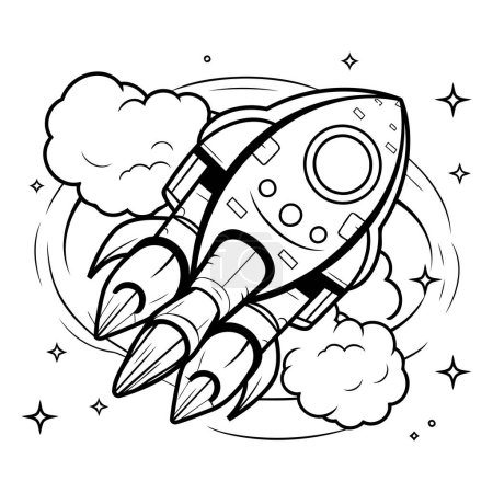 Illustration for Space rocket with clouds and stars icon cartoon in black and white vector illustration graphic design - Royalty Free Image