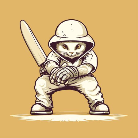 Téléchargez les illustrations : Joueur de cricket avec une batte et un casque. Illustration vectorielle. - en licence libre de droit