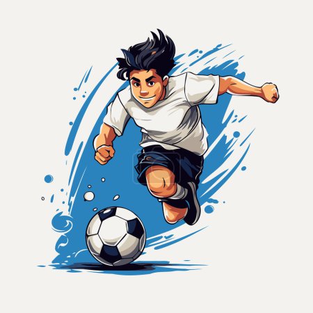 Téléchargez les illustrations : Un footballeur donne un coup de pied au ballon. Illustration vectorielle d'un footballeur. - en licence libre de droit