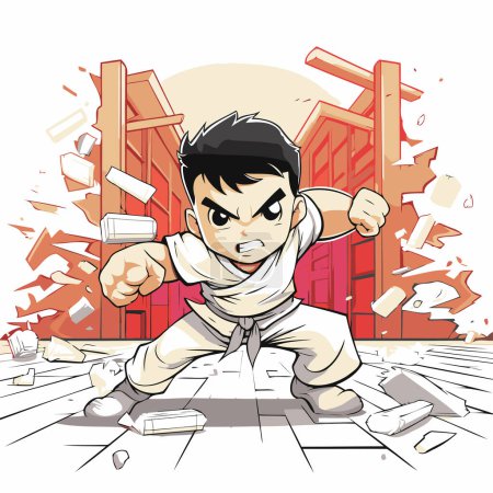 Illustration for Vector illustration of a cartoon kung fu master ready to fight. - Royalty Free Image