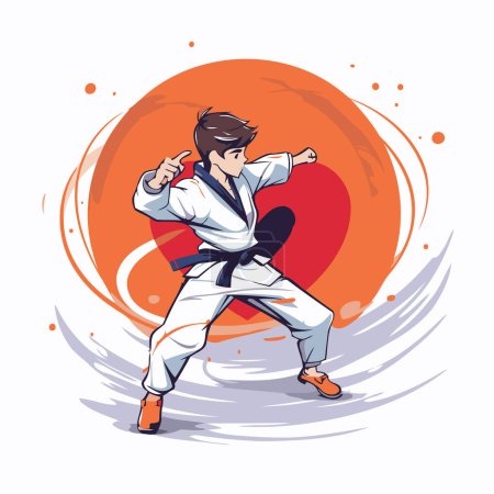 Illustration for Karate kick. Vector illustration of a karate fighter in kimono. - Royalty Free Image