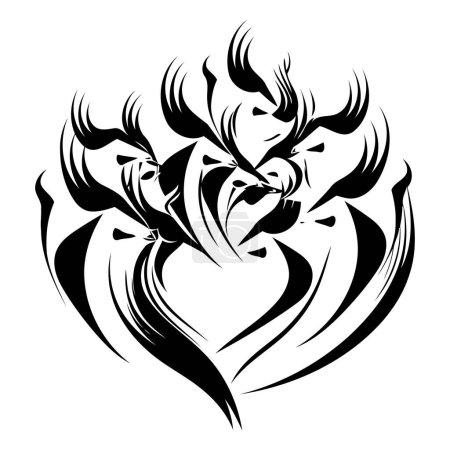Ilustración de Ilustración vectorial en blanco y negro de un par de dragones enamorados. - Imagen libre de derechos