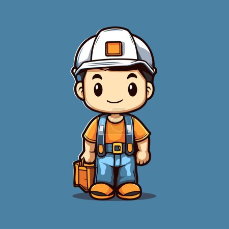 Illustration for Cute Little Boy Construction Worker Cartoon Character. Vector Illustration. - Royalty Free Image