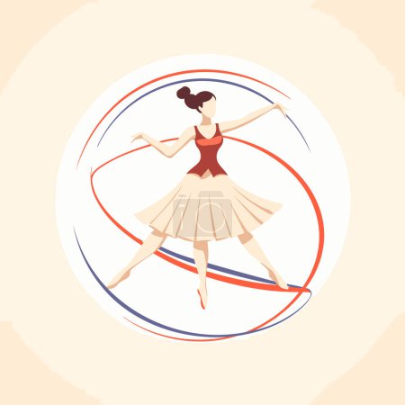 Téléchargez les illustrations : Illustration vectorielle de danseuse de ballet. Ballerine de dessin animé dans une robe rouge sur un fond blanc. - en licence libre de droit