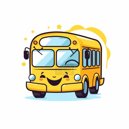 Ilustración de Lindo autobús escolar amarillo con la cara sonriente. Ilustración vectorial. - Imagen libre de derechos