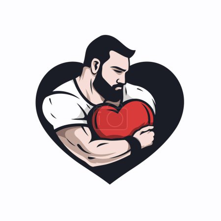 Ilustración de Ilustración vectorial de un boxeador sosteniendo un corazón en su mano visto desde el costado en forma de corazón sobre fondo blanco aislado. - Imagen libre de derechos