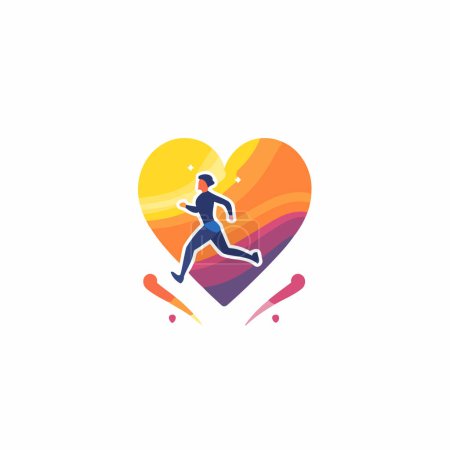 Téléchargez les illustrations : Modèle de conception de logo de coeur de course. Icône vectorielle logo sport et fitness. - en licence libre de droit