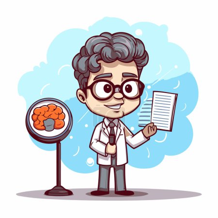 Illustration for Scientist with a plate of food. Vector cartoon character illustration. - Royalty Free Image
