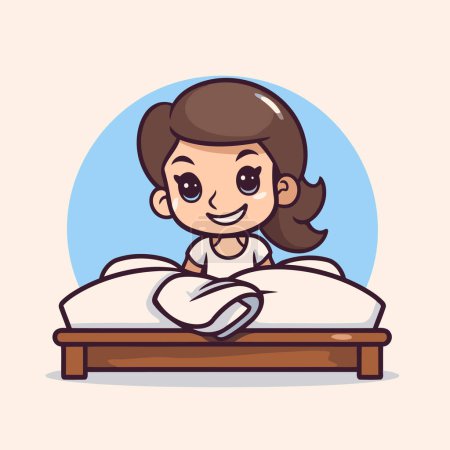 Illustration for Cute little girl sleeping in bed. Vector illustration in cartoon style. - Royalty Free Image