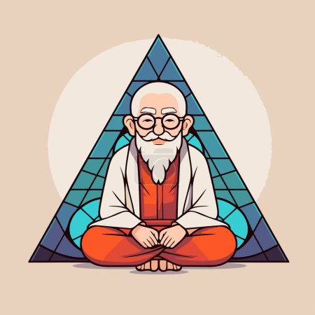 Illustration for Vector illustration of an old man sitting in a lotus pose. - Royalty Free Image