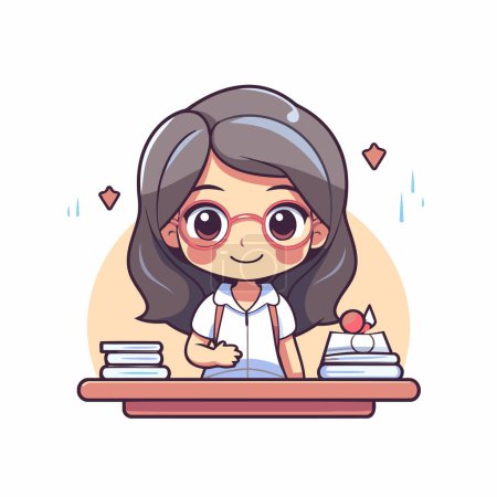 Illustration for Cute little schoolgirl doing homework. Vector illustration in cartoon style. - Royalty Free Image