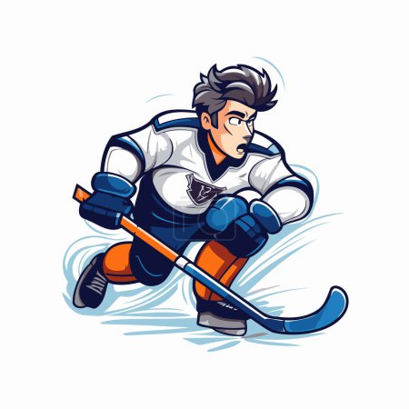 Illustration for Ice hockey player with the stick. Vector illustration on white background. - Royalty Free Image