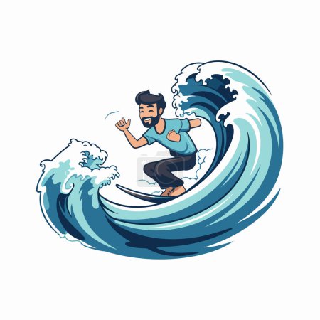 Illustration for Surfer riding a wave vector Illustration on a white background. - Royalty Free Image