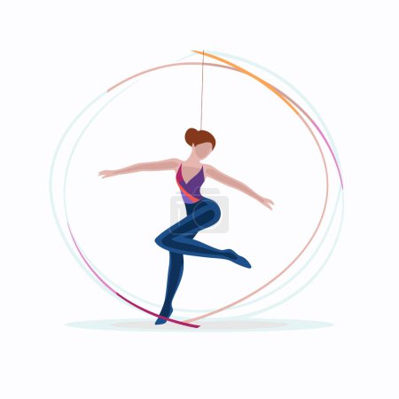 Téléchargez les illustrations : Illustration vectorielle d'une fille en tenue de sport exécutant des éléments acrobatiques. - en licence libre de droit