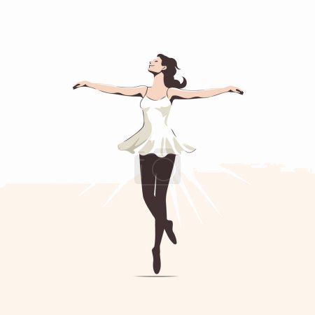 Téléchargez les illustrations : Jeune ballerine en robe blanche dansant. Illustration vectorielle. - en licence libre de droit