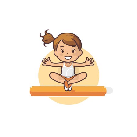 Téléchargez les illustrations : Jolie petite fille pratiquant le yoga. Illustration vectorielle dans le style dessin animé. - en licence libre de droit