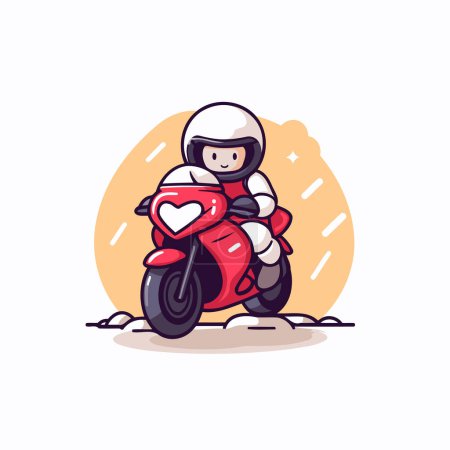 Illustration for Biker with heart on the motorcycle. Vector illustration in cartoon style. - Royalty Free Image
