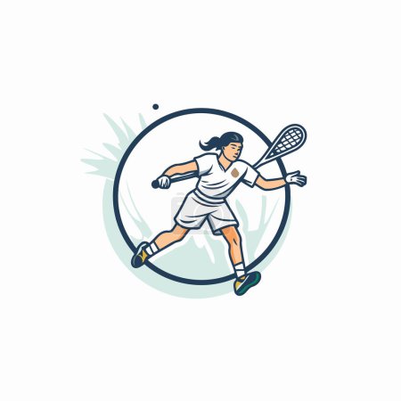 Illustration for Tennis player with racket and ball. Vector illustration in retro style - Royalty Free Image