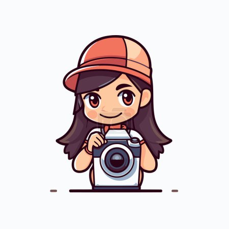 Illustration for Cute little girl with camera. Vector illustration. Cartoon style. - Royalty Free Image