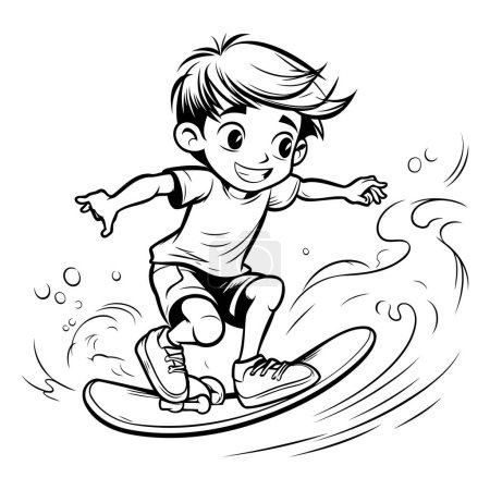 Téléchargez les illustrations : Petit garçon sur une planche de surf. Illustration vectorielle prête pour la découpe vinyle. - en licence libre de droit
