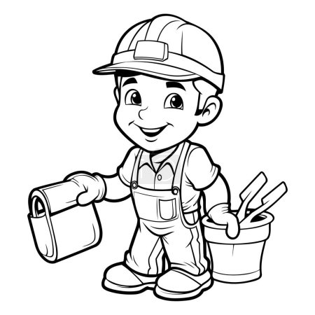 Illustration for Cartoon Illustration of Kid Boy Builder Character with Paint Bucket for Coloring Book - Royalty Free Image