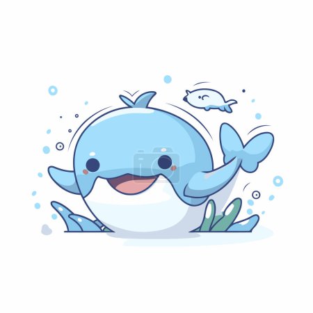 Illustration for Cute cartoon whale. Vector illustration on white background. Isolated. - Royalty Free Image
