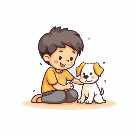 Illustration for Cute boy playing with a dog. Vector illustration in cartoon style. - Royalty Free Image